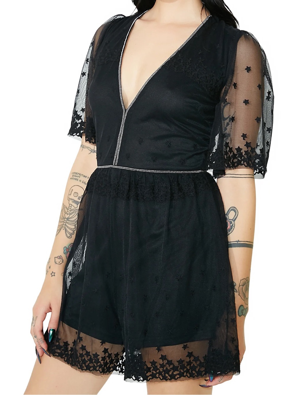 Honey Punch Carina Lace Star Romper Size Large